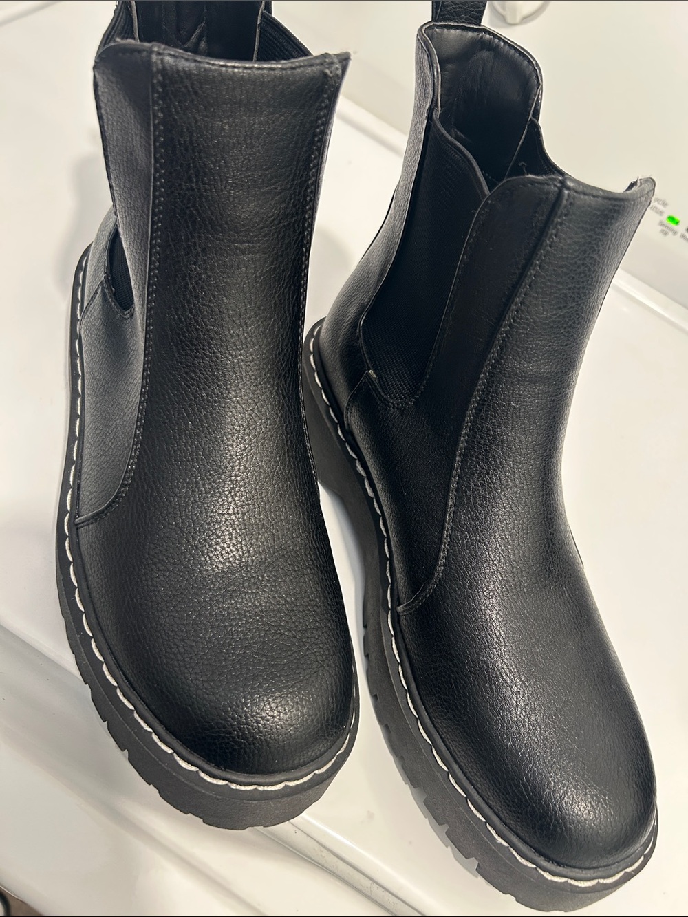 Sincerly Jules Black Chelsea Boots with White Stitching
